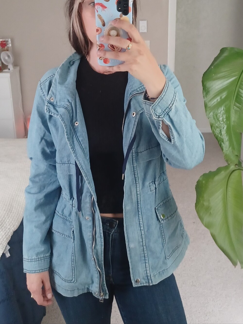 Light Wash Denim Utility Jacket - Casual Layering